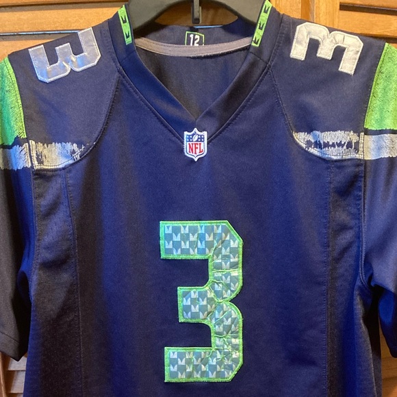 Nike Seahawks #3 Russell Wilson Navy Blue & Green Football Jersey - Picture 3 of 16
